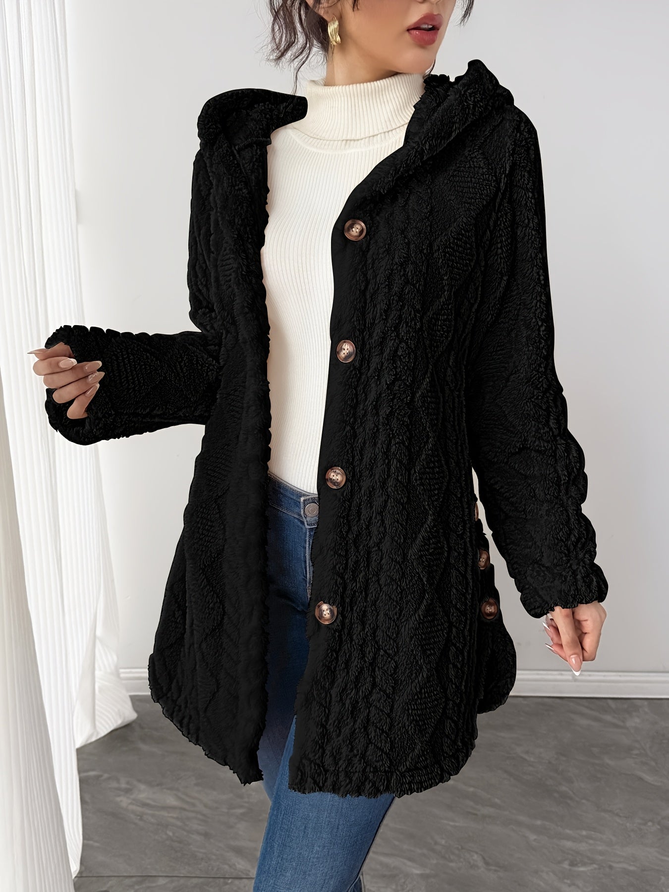 Rhombus Hooded Teddy Jacket